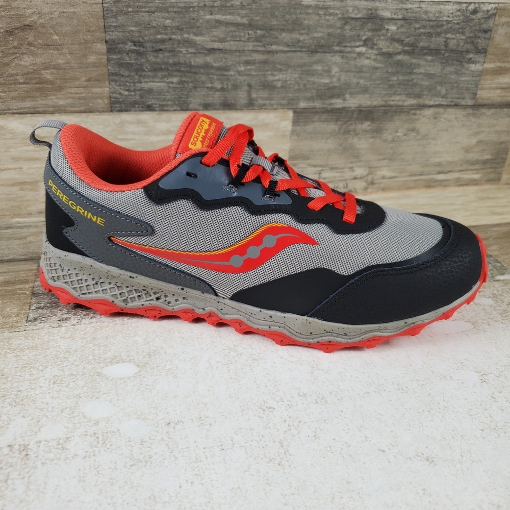 Saucony Peregrine Shield Kids Shoes Trail Sz 7 W Grey Black Lace Up Sneakers